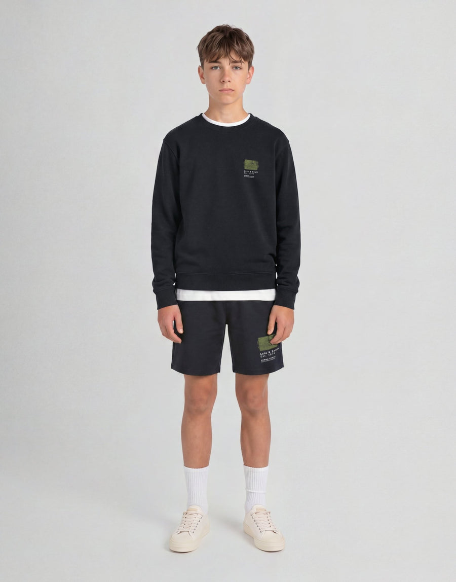 Sweat-shirt à col rond pour garçon, motif « Half Tone Monogram » en noir de jais