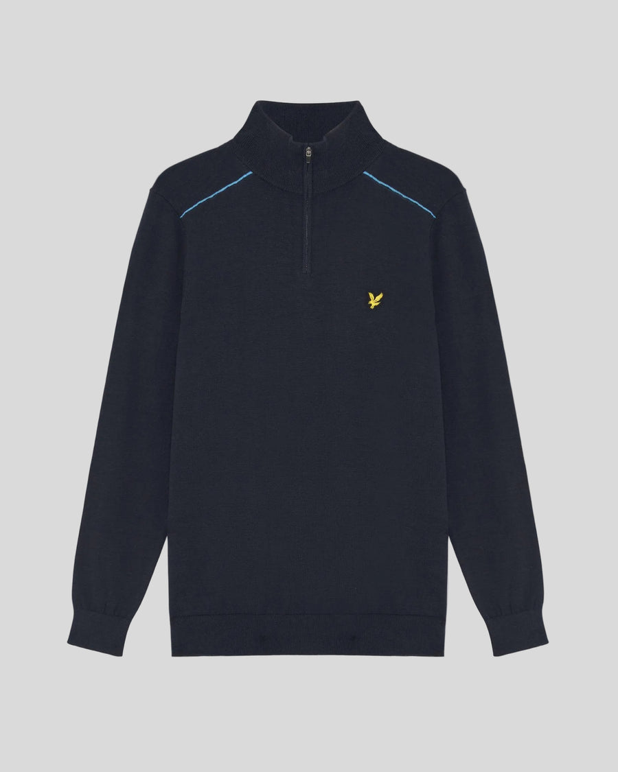 Pull à col zippé 1/4 en coton pour homme, bleu marine foncé