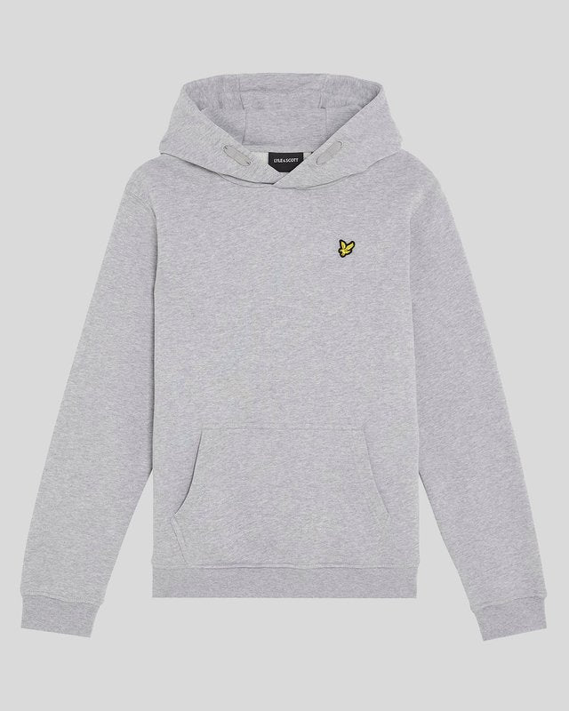 Boy wears Loopback Cotton Hoodie in Light Grey Marl