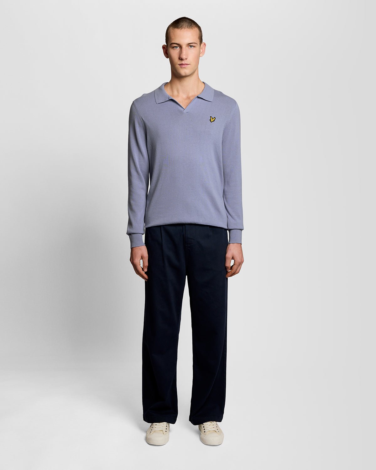 Pull à col polo en coton bleu bulle pour homme