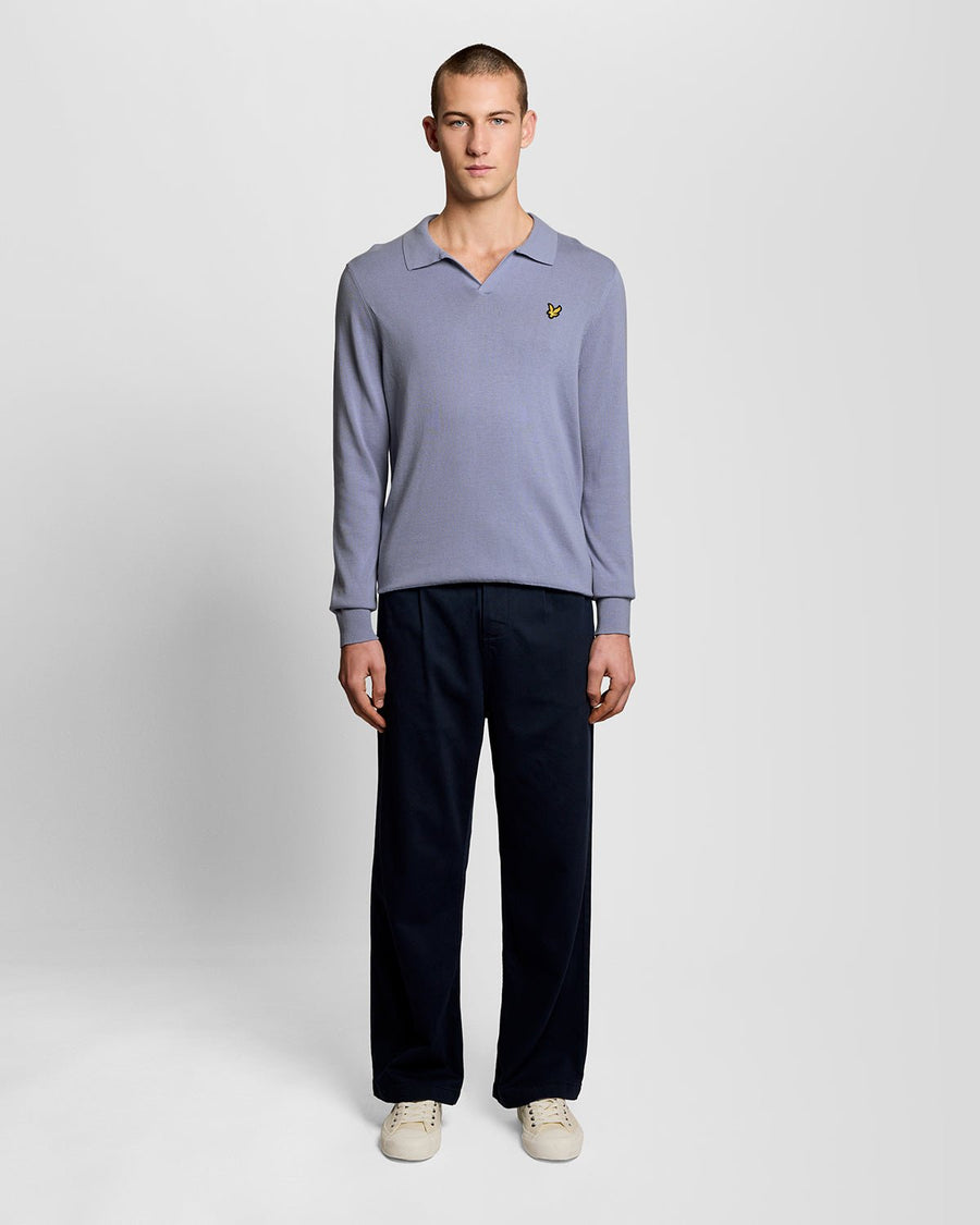 Pull à col polo en coton bleu bulle pour homme