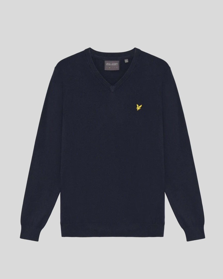 Pull à col en V en coton mélangé, bleu marine foncé, pour homme