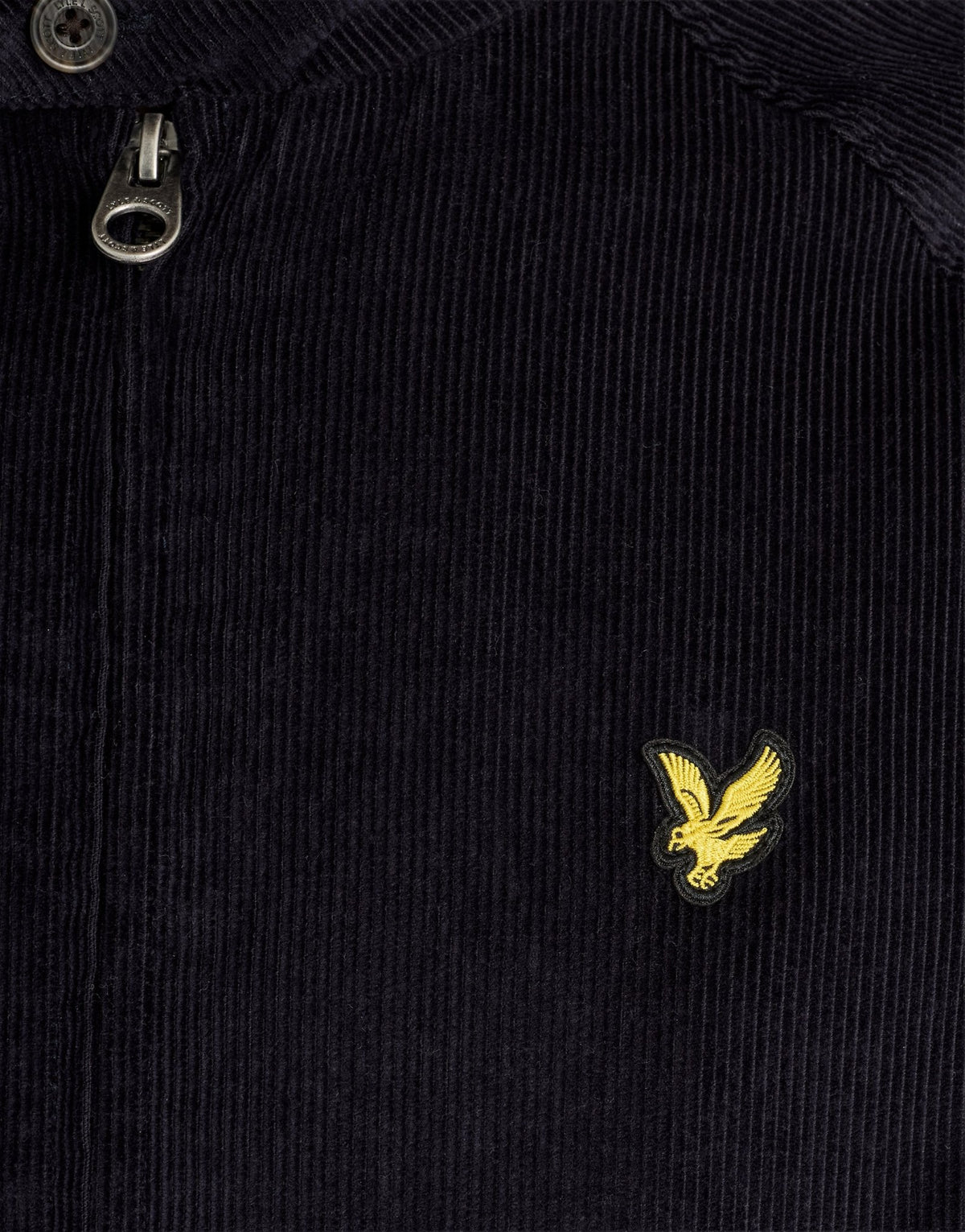Man wears Corduroy Harrington Jacket in Dark Navy
