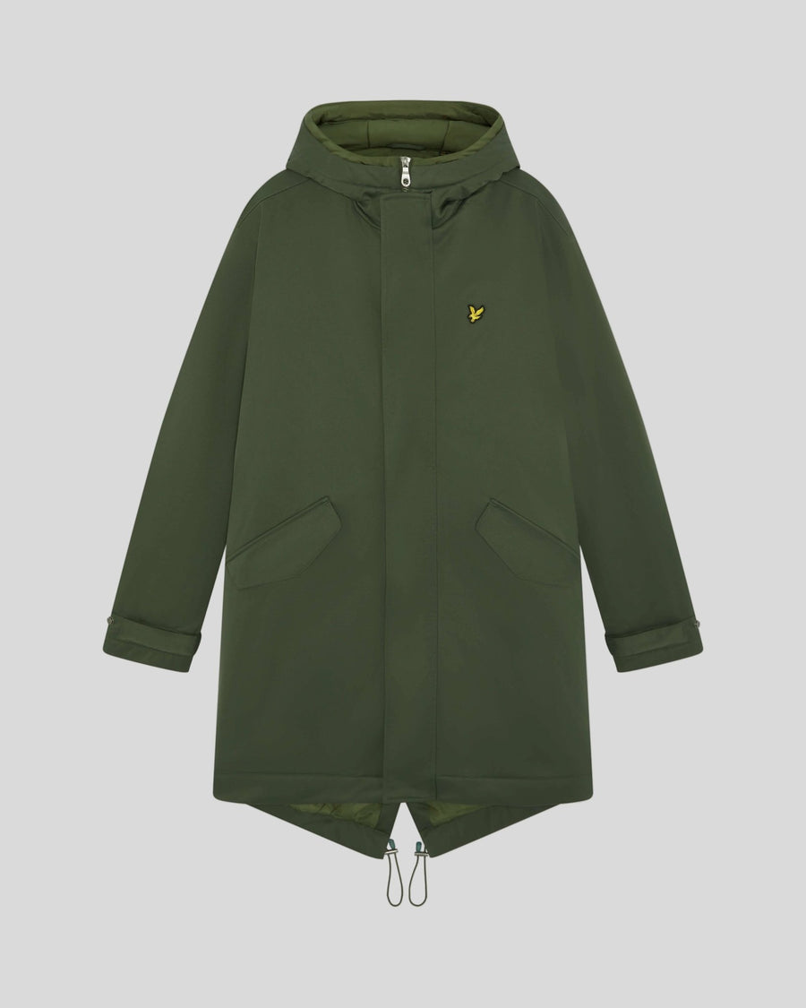 Man wears Padded Fishtail Parka in Deep Depths