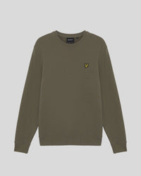 Man wears Cotton Crew Neck Sweatshirt in Khaki Ash