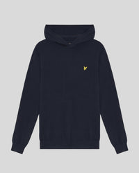 Man wears Merino Cotton Performance Hoodie in Dark Navy