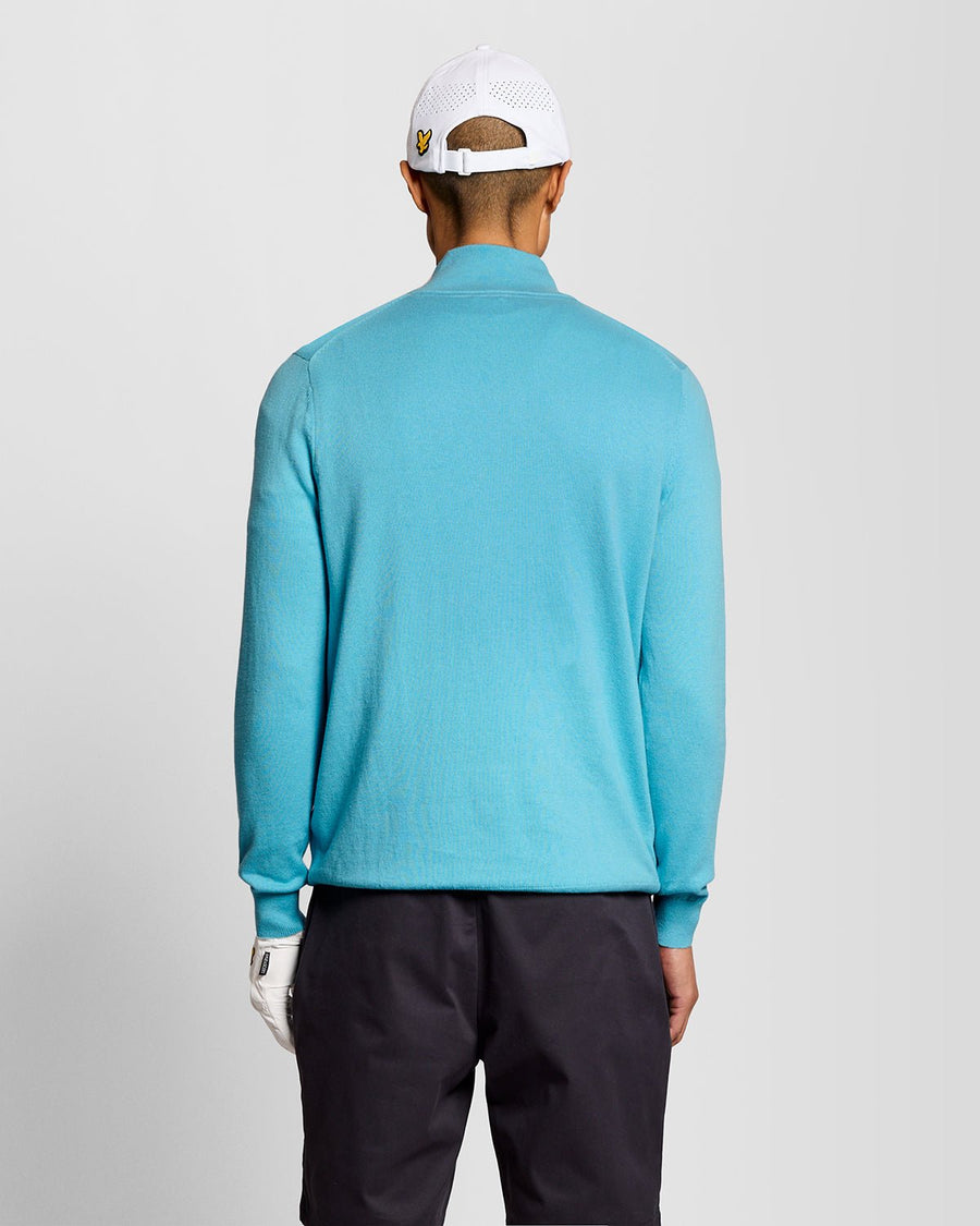 Uomo con maglione Performance con zip a 1/4 in blu acquamarina