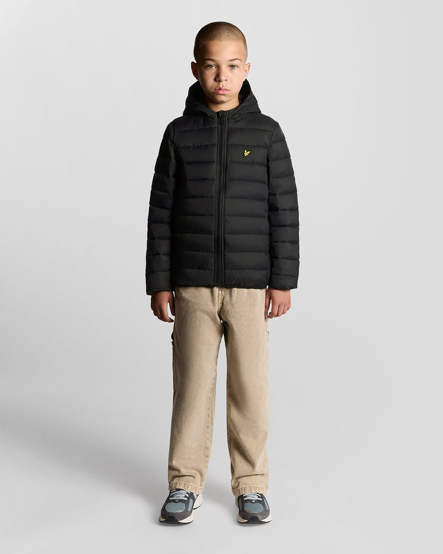 Boy wears Lightweight Padded Jacket in Jet Black