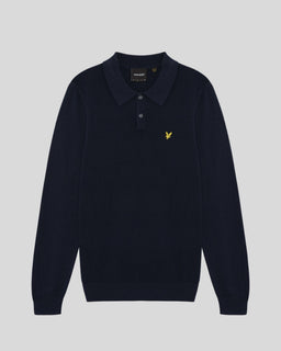 Waffle Knitted Long Sleeve Polo Shirt