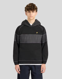 Boy wears Contrast Panel Hoodie in Jet Black