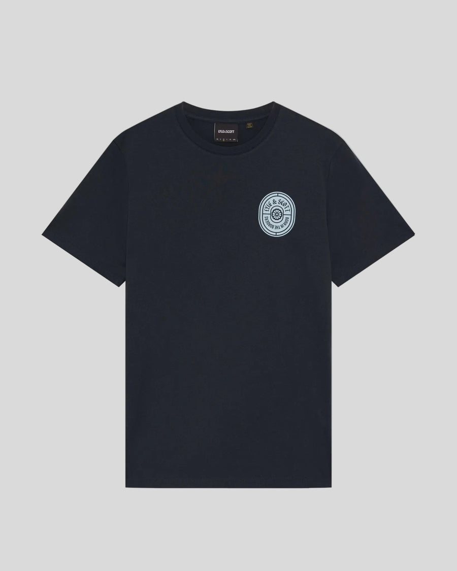 Uomo con maglietta in cotone con stampa grafica, blu scuro