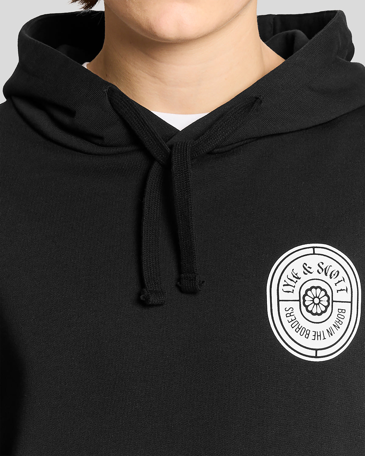 Felpa con cappuccio in cotone con motivo grafico, colore nero corvino