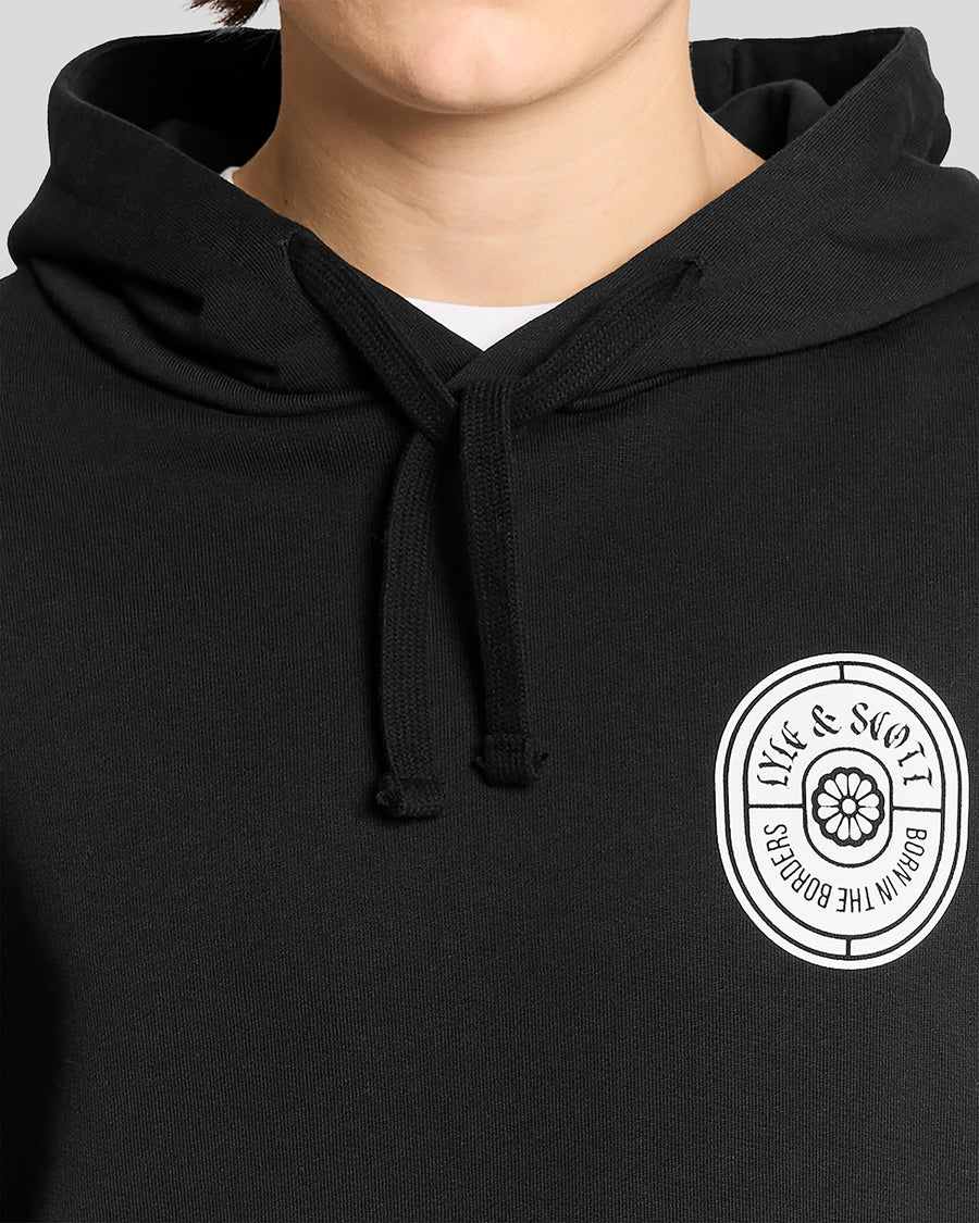 Felpa con cappuccio in cotone con motivo grafico, colore nero corvino