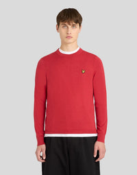Jersey de cuello redondo de algodón y lana merina para hombre en color granate