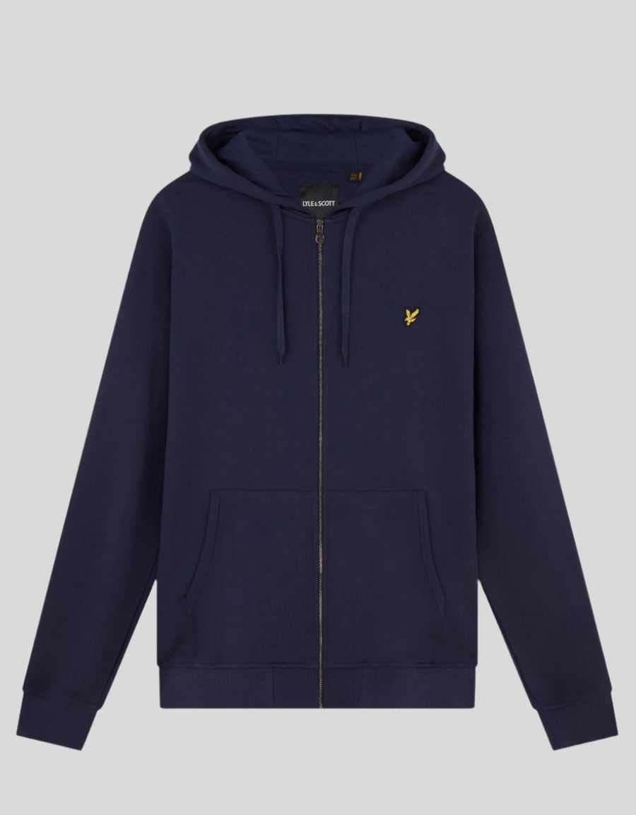 Sweat à capuche zippé intégral en coton Loopback, bleu marine